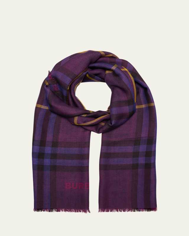 Check Gauze Wool-Silk Scarf